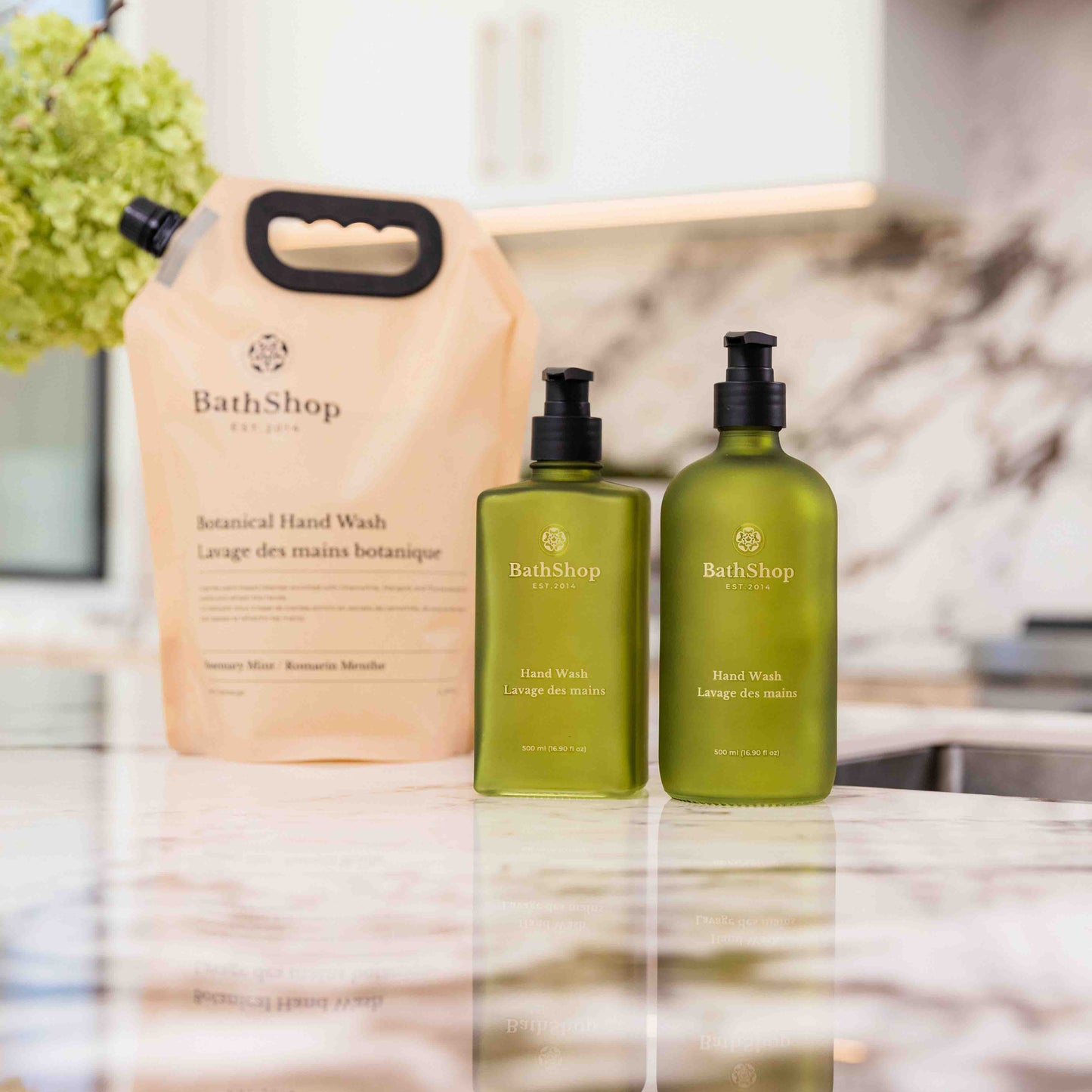 Botanical Hand Wash by The Bath Shop in glass bottle. Made in Canada